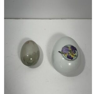 Vintage Enesco Betty Chaisson Iris & Fitz Floyd Marbled Egg Trinket Box Set 2pc‎